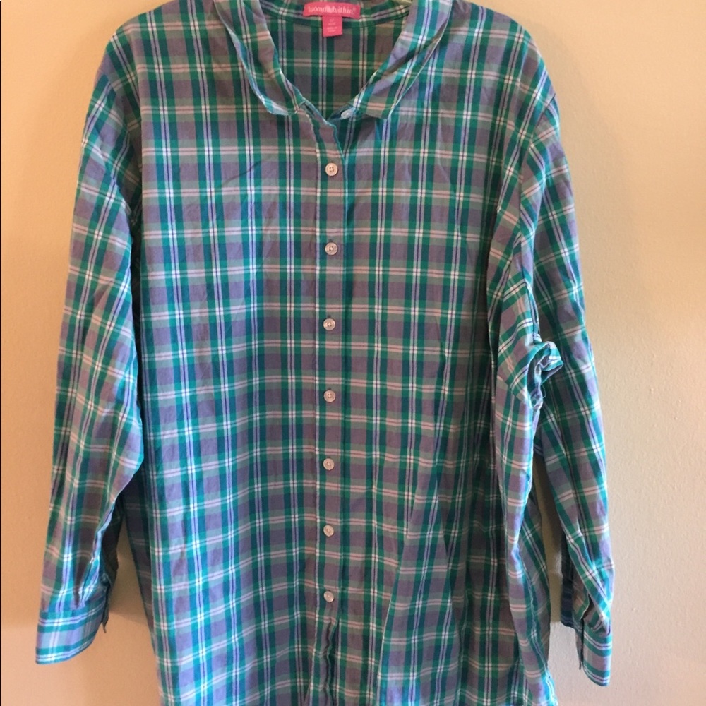 Two for $15. Long sleeve green/blue plaid shirt.